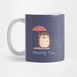 Sad Hedgehog With Umbrella Missing You Mug